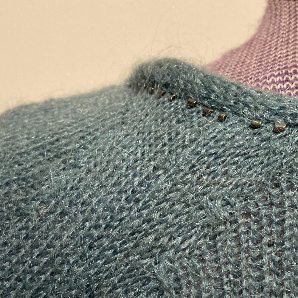 Y2k Vintage Mohair Turquoise Ballet Tie Sweater - Picture 7 of 9